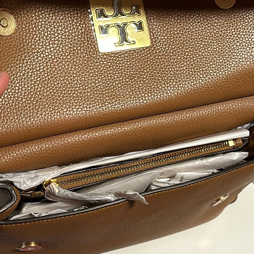 Tory Burch Britten Flap Shoulder Bag— Bark/209 - Picture 8 of 14